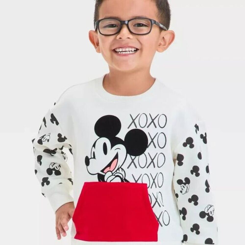 Toddler Boys' Disney Mickey Mouse Valentine's Fleece Pullover - Ivory 12M